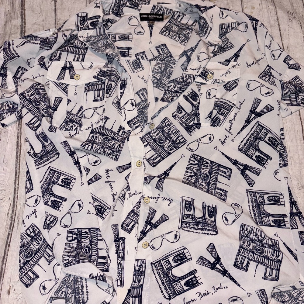 Karl Lagerfield “love from Paris” graphic button up M - Picture 4 of 6